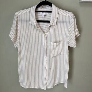 Japna Striped Button Down Top/Beige & White/Size M